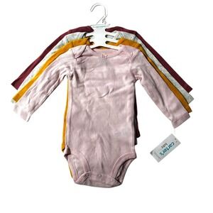 Carters Bodysuits Baby 4 Piece Long Sleeve Set 12 Months Pink Gold Gray Burgundy